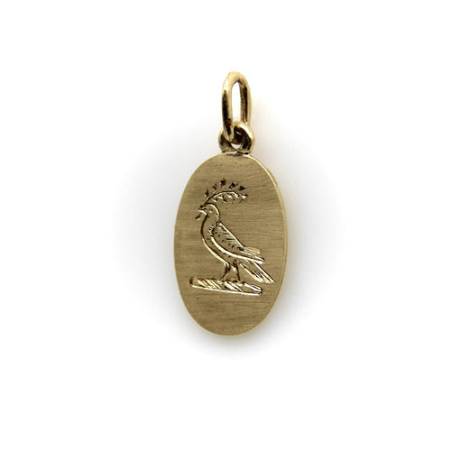 Pendentif Pendentif signature oiseau de paix gravé à la main en or 14 carats 58 Facettes A2001C