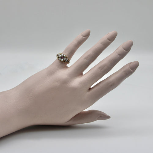 Bague 55 Bague fleur victorienne en or 15K avec perles et rubis 58 Facettes A2001A