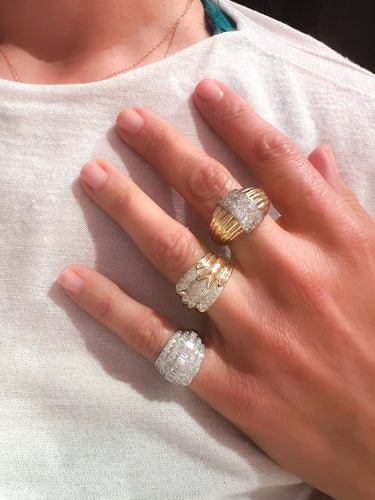Bague 53 Bague 3 rangs en or jaune et diamants 58 Facettes 1