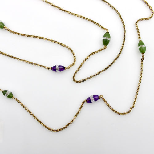 Collier Époque victorienne - Collier sautoir station en or 14 carats et améthystes 58 Facettes A2001N