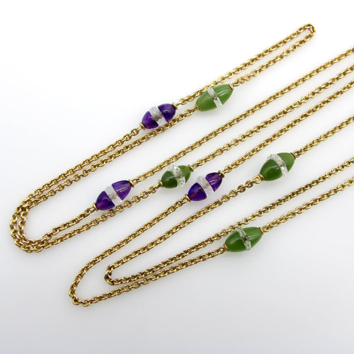 Collier Époque victorienne - Collier sautoir station en or 14 carats et améthystes 58 Facettes A2001N