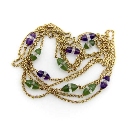 Collier Époque victorienne - Collier sautoir station en or 14 carats et améthystes 58 Facettes A2001N