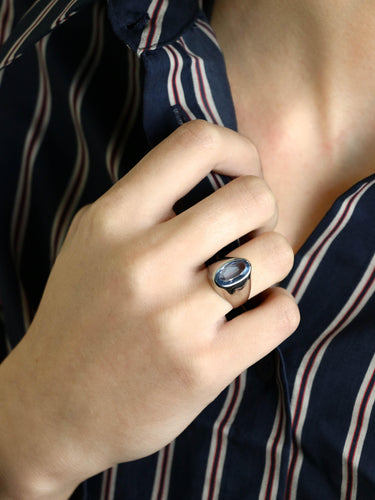Bague 52 Bague chevalière vintage en or rose 18 carats avec aigue-marine 58 Facettes 1219.8