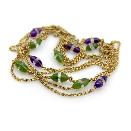 Collier Époque victorienne - Collier sautoir station en or 14 carats et améthystes 58 Facettes A2001N