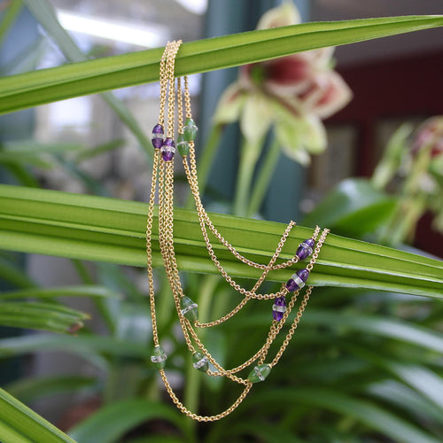 Collier Époque victorienne - Collier sautoir station en or 14 carats et améthystes 58 Facettes A2001N