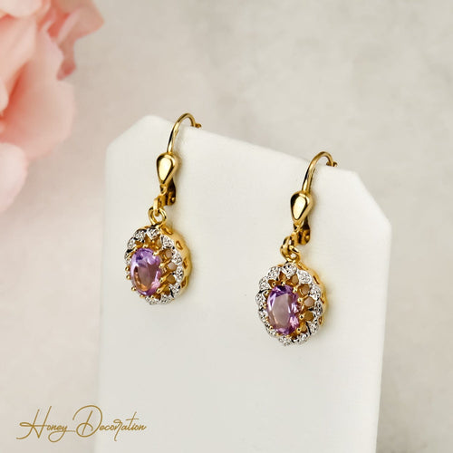 Boucles d'oreilles Boucles d’oreilles vintage en or jaune 14 carats et améthystes 58 Facettes 2788