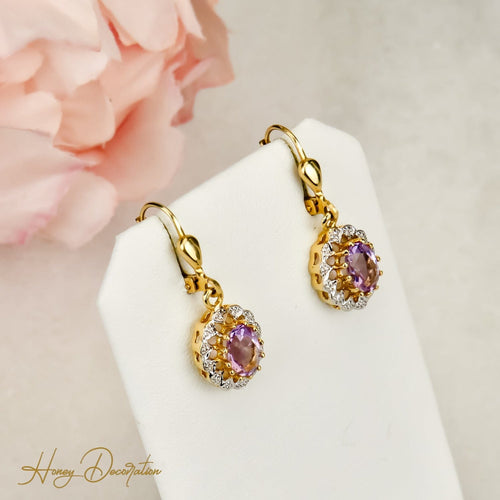 Boucles d'oreilles Boucles d’oreilles vintage en or jaune 14 carats et améthystes 58 Facettes 2788