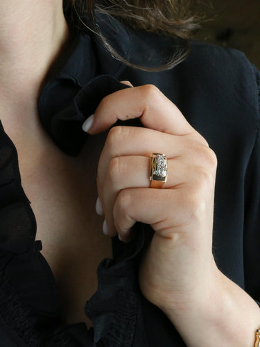 Bague 54 Bague pont en or jaune 18 carats et diamants taille rose 58 Facettes 973