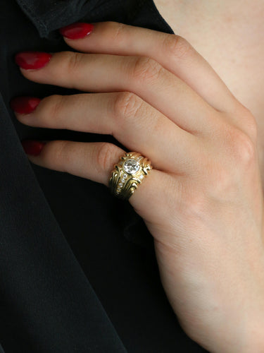 Bague 44.5 Bague vintage à godrons en or jaune 18 carats et diamants 58 Facettes 1111.3