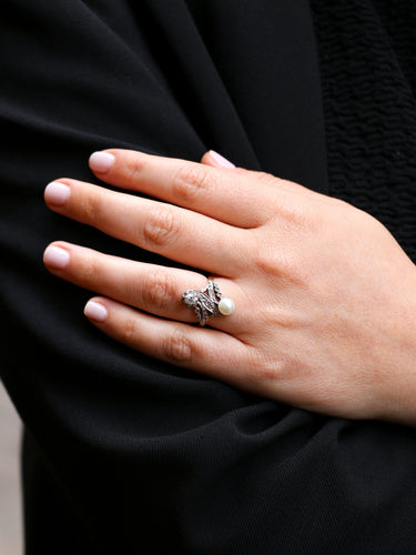 Bague 53 Bague toi et moi Belle Époque en or blanc 18 carats, perle et diamants 58 Facettes 718
