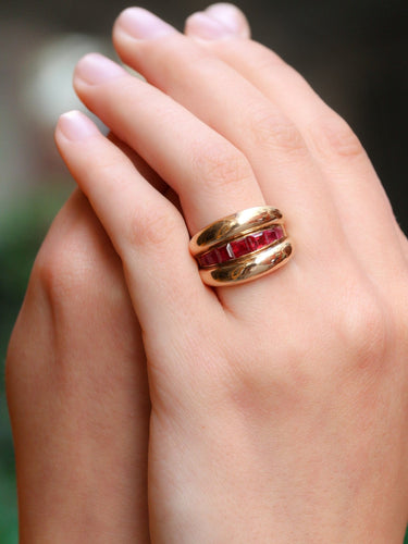 Bague 52 Bague jonc vintage en or jaune 18k et rubis synthétiques calibrés 58 Facettes 1049.2