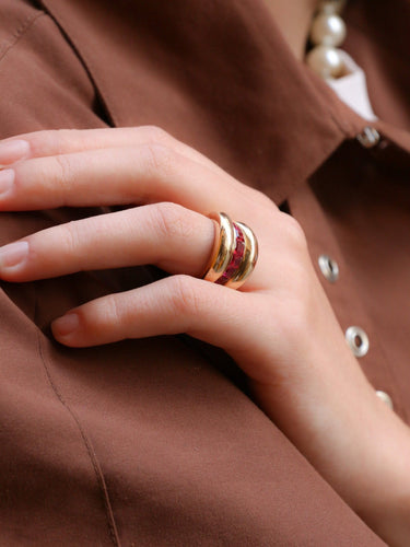 Bague 52 Bague jonc vintage en or jaune 18k et rubis synthétiques calibrés 58 Facettes 1049.2