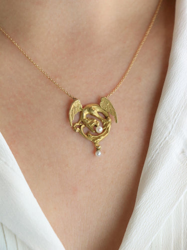 Collier Collier Art nouveau - Chimère en or jaune 18 carats et perles 58 Facettes 1108.3