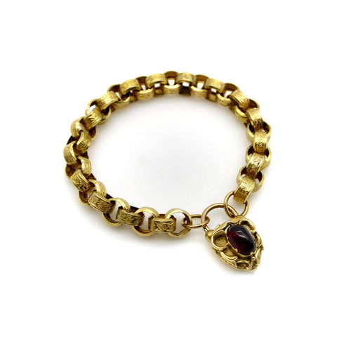 Bracelet Bracelet à maillons rolo avec cadenas cœur en or jaune 14k et grenat 58 Facettes