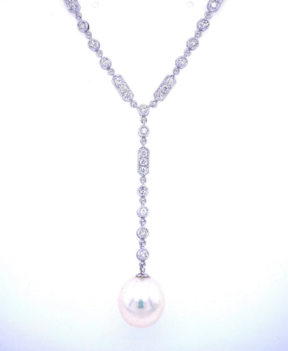 Collier Art déco - Collier pendentif en or blanc 18 carats avec diamants 58 Facettes