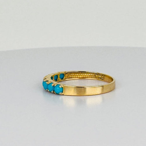 Bague Bague vintage en or jaune 14k avec turquoises 58 Facettes 2507016