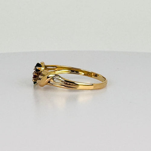 Bague Bague vintage en or jaune 18 ct avec rubis, émeraude et saphir bleu 58 Facettes 2505006
