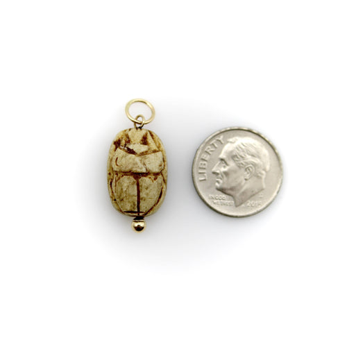 Pendentif Egyptian Revival - Pendentif scarabée en or jaune 14k et pierre beige 58 Facettes A2003M