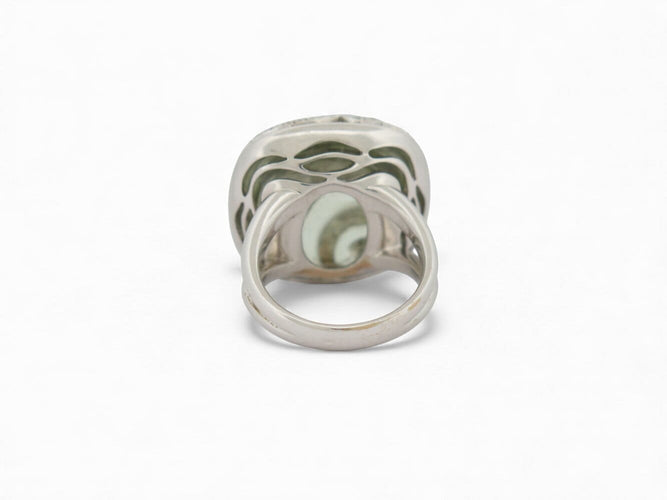 Bague 54 Adler - Bague Pierre cabochon cage en or blanc 18k et diamants 2 ct 58 Facettes 268856