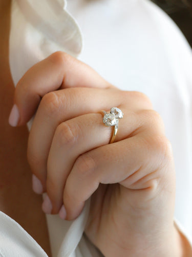 Bague 52 Bague toi et moi ancienne en or 18 carats et platine, diamants 2,60 ct 58 Facettes 1113.1