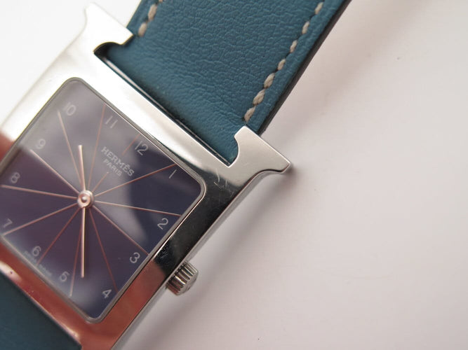 Montre montre HERMES heure h hh1.510 quartz 34 mm en acier et cuir bleu 58 Facettes 272965