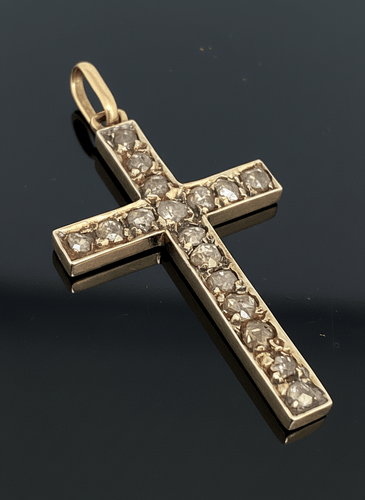 Pendentif Pendentif croix - or et argent, diamants taille rose 0,85 ct 58 Facettes