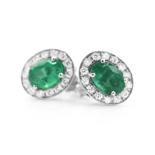 Boucles d'oreilles Boucles d’oreilles en or blanc 18 ct avec émeraudes de Zambie et diamants 58 Facettes 14302