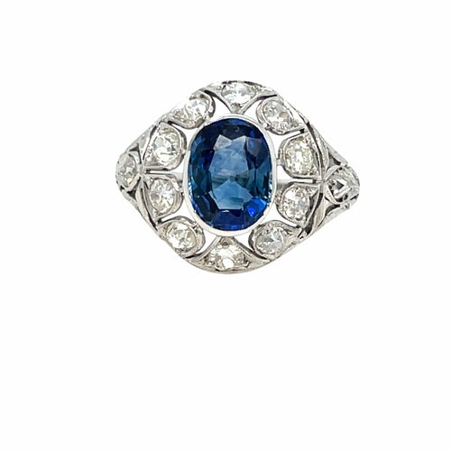 Bague 54 Bague Belle Époque en or 18k, saphir ovale 2,44 ct et diamants 58 Facettes