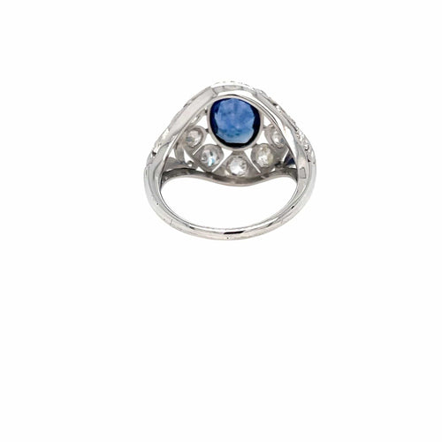 Bague 54 Bague Belle Époque en or 18k, saphir ovale 2,44 ct et diamants 58 Facettes