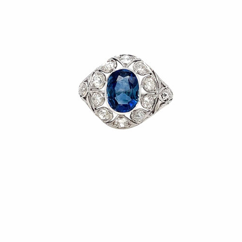 Bague 54 Bague Belle Époque en or 18k, saphir ovale 2,44 ct et diamants 58 Facettes