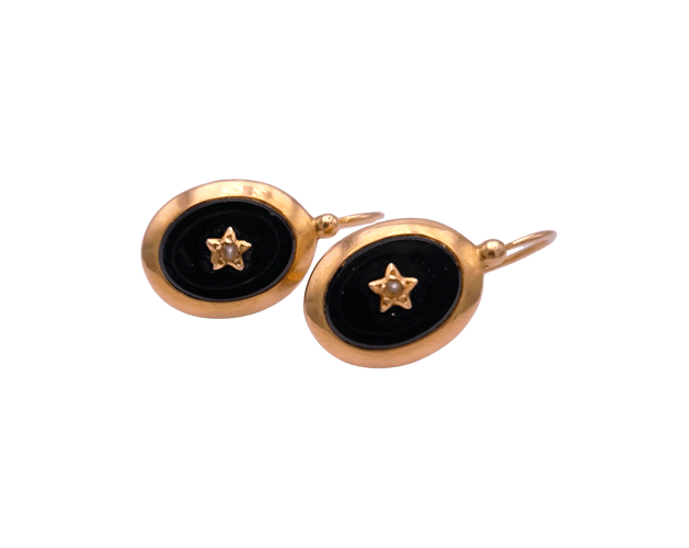 Boucles d'oreilles Boucles d'oreilles Napoléon III or, onyx et perle 58 Facettes