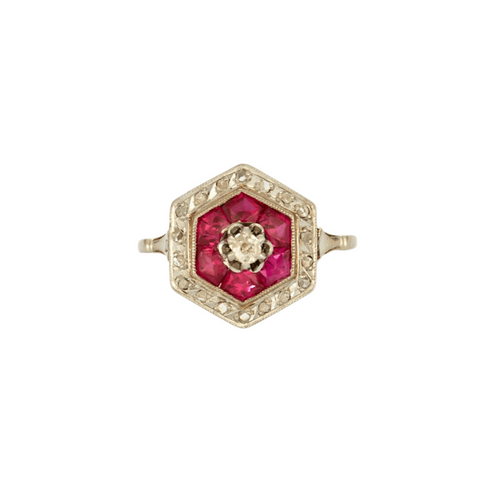 Bague 53 Bague en platine et or gris, diamant et rubis 58 Facettes 240357