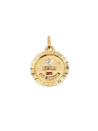 Pendentif AUGIS - Médaille amour ronde striée or jaune diamant rubis 58 Facettes J501