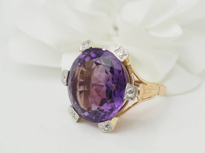 Bague 58 Bague cocktail en or rose 18 ct, améthyste et diamants 58 Facettes 33421