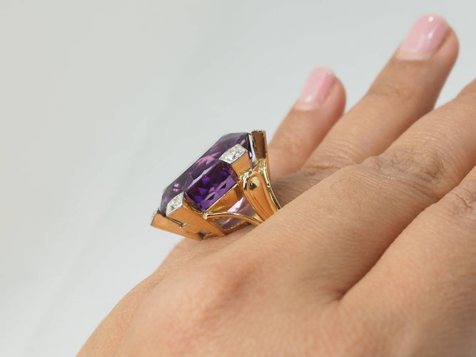 Bague 58 Bague cocktail en or rose 18 ct, améthyste et diamants 58 Facettes 33421