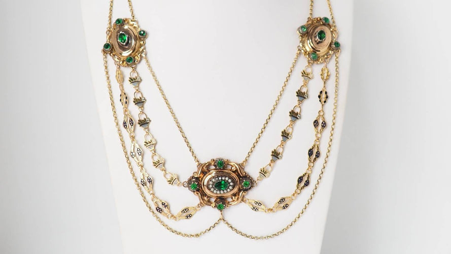 Collier Collier esclave en or jaune émaillé 18 ct et perles fines 58 Facettes 32174