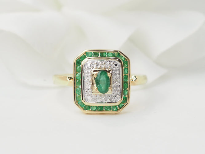 Bague 62 Bague en or jaune 18 ct avec émeraudes et diamants 58 Facettes 33466