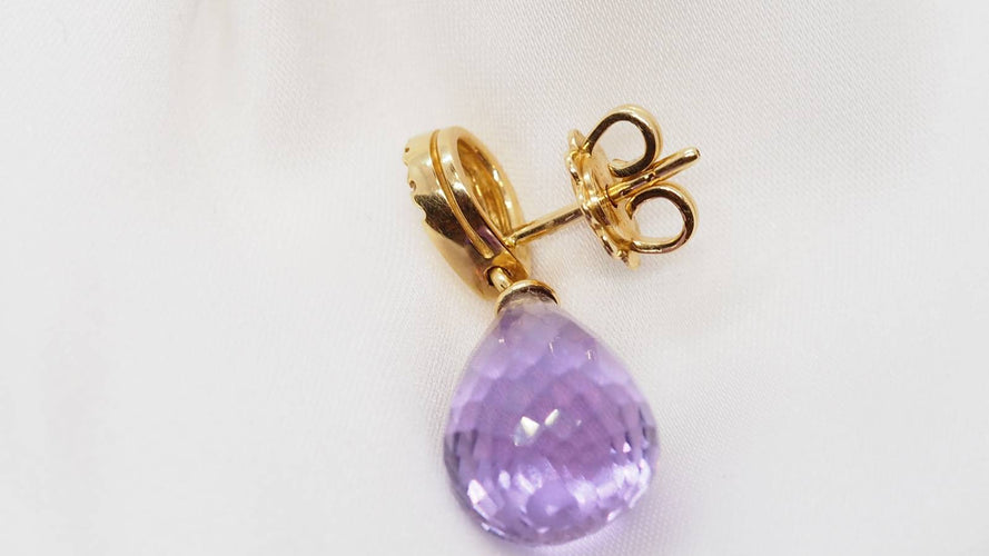 Boucles d'oreilles Boucles d’oreilles pendantes en or jaune 18 ct, améthystes et diamants 58 Facettes 30346