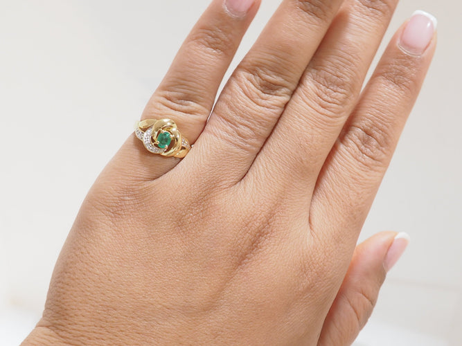 Bague 52.5 Bague vintage en or jaune 18 ct avec émeraude et diamants 58 Facettes 33274