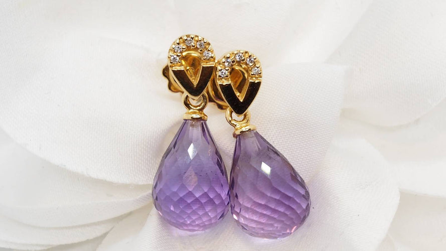 Boucles d'oreilles Boucles d’oreilles pendantes en or jaune 18 ct, améthystes et diamants 58 Facettes 30346