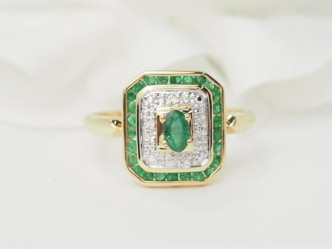 Bague 62 Bague en or jaune 18 ct avec émeraudes et diamants 58 Facettes 33466