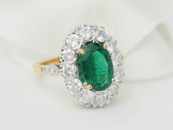 Bague 53 Bague entourage en or bicolore 18 ct avec émeraude et diamants 58 Facettes 33483