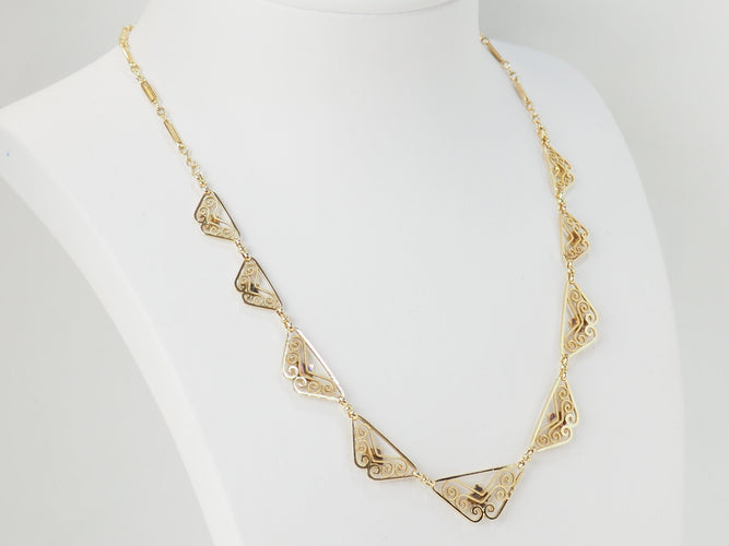 Collier Collier draperie fin XIXe siècle en or jaune 18 kt 58 Facettes 33486