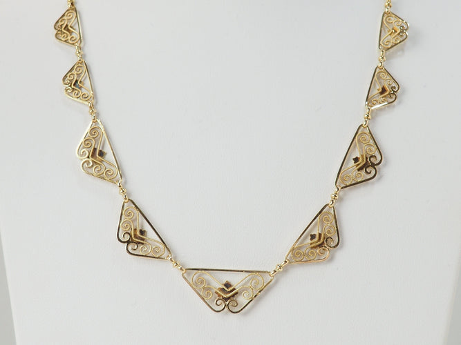 Collier Collier draperie fin XIXe siècle en or jaune 18 kt 58 Facettes 33486