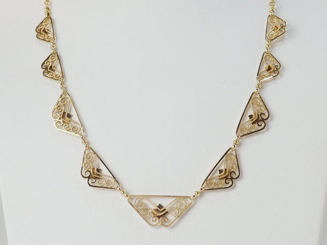 Collier Collier draperie fin XIXe siècle en or jaune 18 kt 58 Facettes 33486