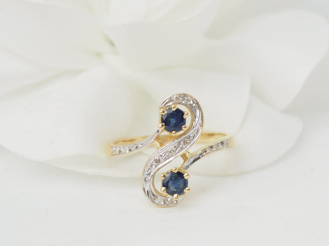 Bague 54 Bague Toi et Moi en or bicolore 18 kt, saphirs et diamants 58 Facettes 33500