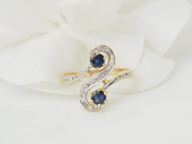 Bague 54 Bague Toi et Moi en or bicolore 18 kt, saphirs et diamants 58 Facettes 33500