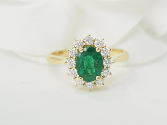 Bague 54 Bague marguerite en or jaune 18 kt, émeraude et diamants 58 Facettes 33519
