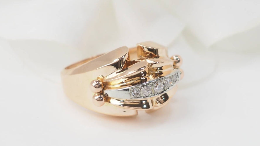 Bague 53 Bague tank années 1940 en or rose 18 kt et diamants 58 Facettes 32939