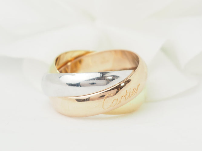 Bague 56 Cartier Trinity XL - Bague en or blanc, rose et jaune 18 kt 58 Facettes 33590